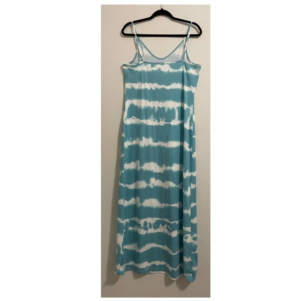 Turquoise Spaghetti Strap Sleeveless Tie Dye Long Macy Summer Sun Dress Size L - Picture 3 of 10